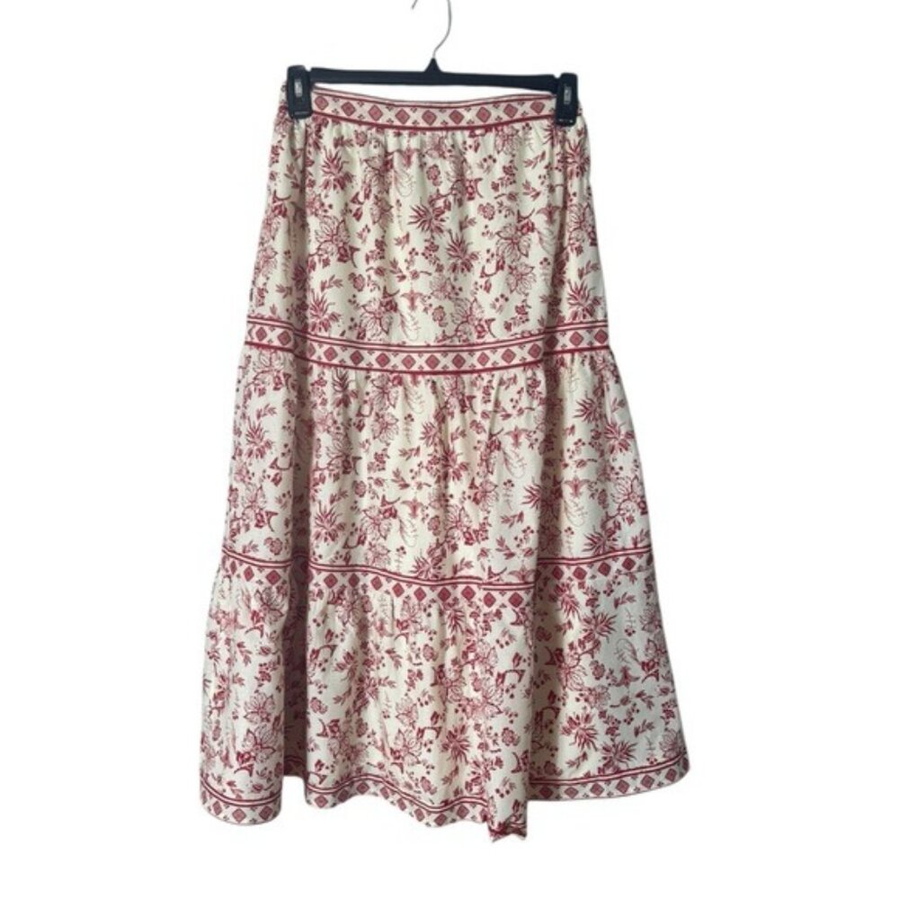 Japna Cream Maxi Skirt with Red Floral Print